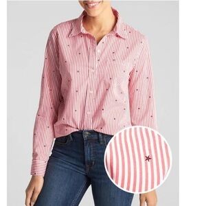 Gap Star Watermelon Pink Striped Boyfriend Button-Up Shirt NWT Sz Small Ret $45